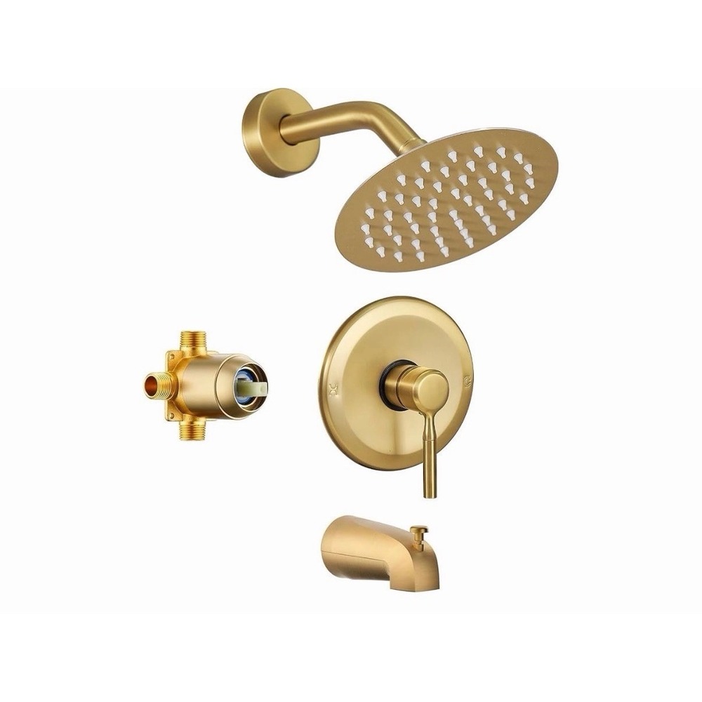Tub Shower Faucet Set (Valve Included) with 6-Inch Rain Shower Head and Tub Spou